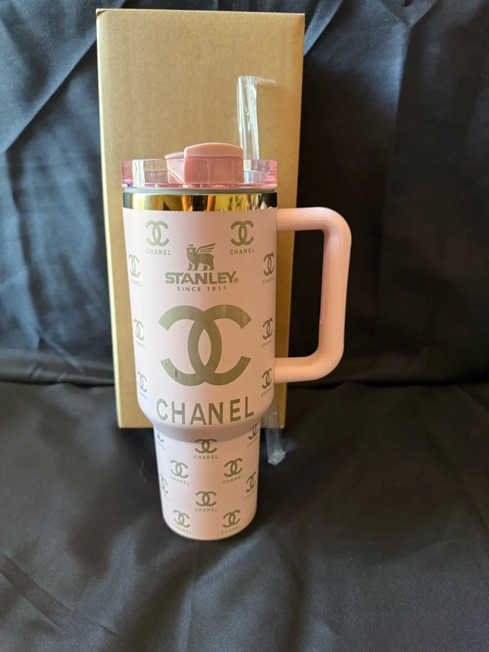 New Stanley 40oz Pink Gold Laser CEngravedC with Straw - Picture 1 of 7
